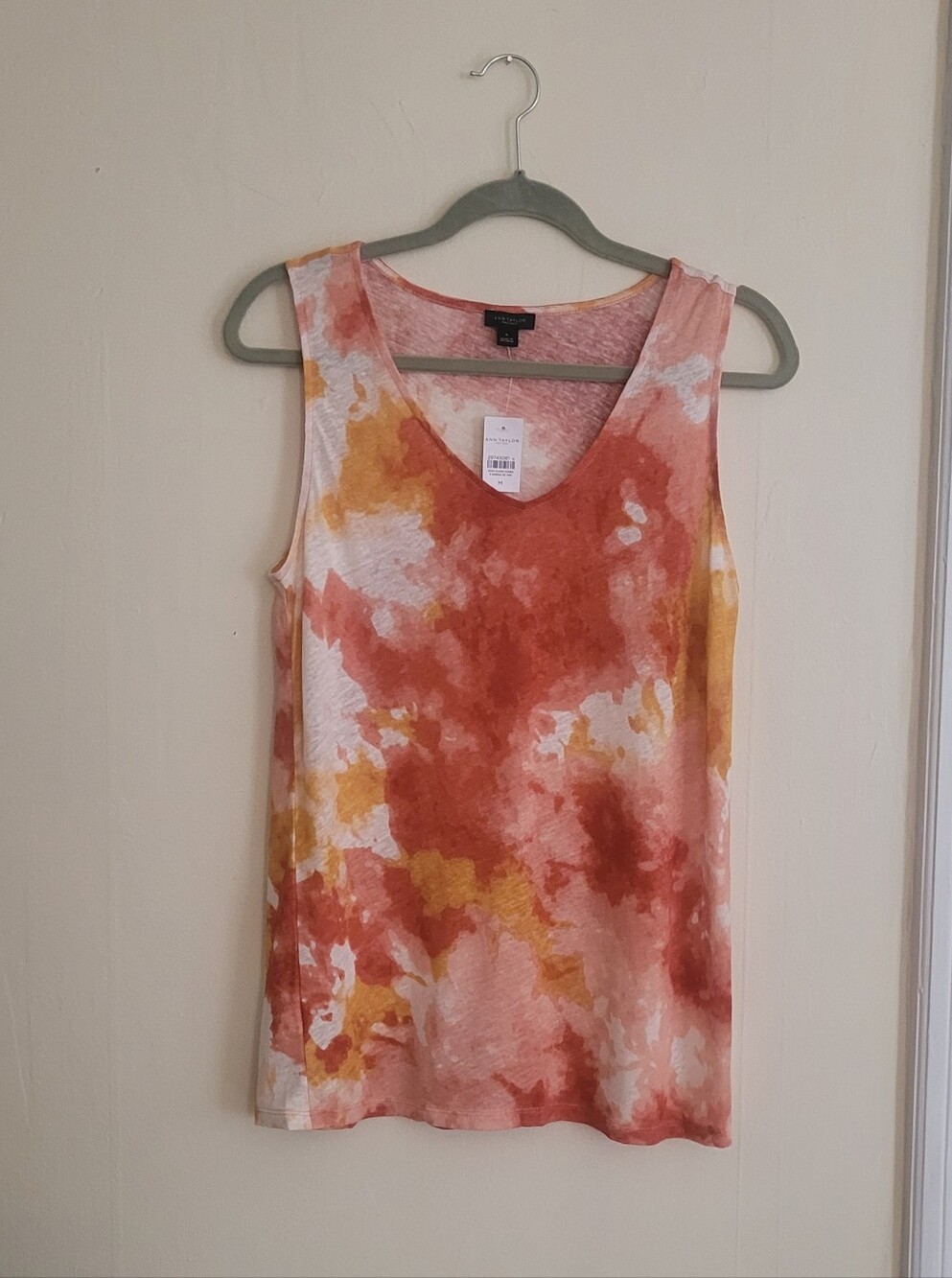 Ann Taylor Factory Spiced Cider Tie Dye Linen Blend Sleeveless Shirt M